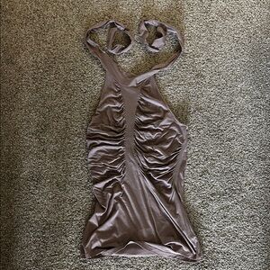 Tua Ruched Halter Tank Top in Mauve Taupe